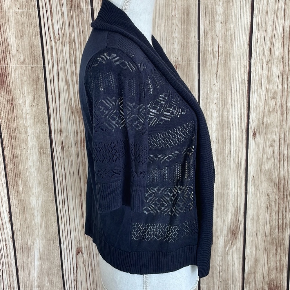 89th & Madison Crochet Knit Navy Sweater Acrylic Cardigan Small - Picture 6 of 9
